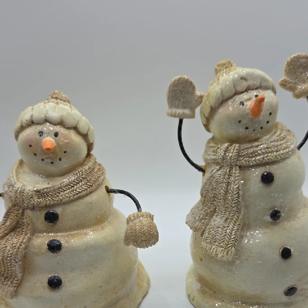 Festive Snowman Figurines - Cream and Tan